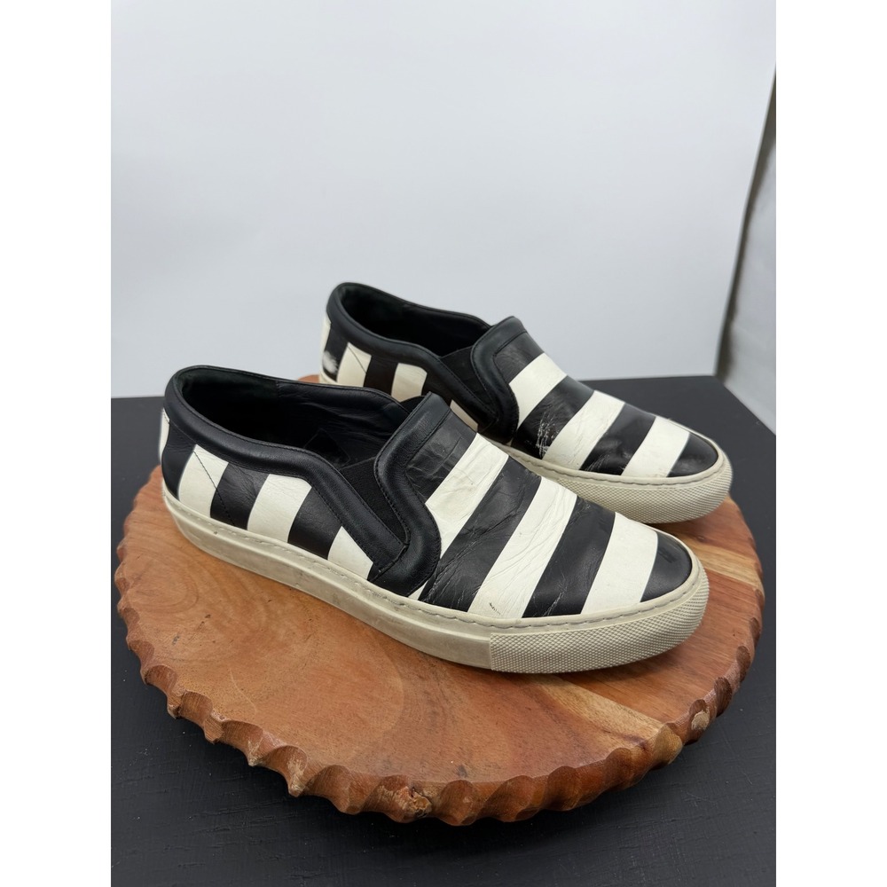 Givenchy Striped Leather Slip On Sneakers Women 40 Black White Made in Italy